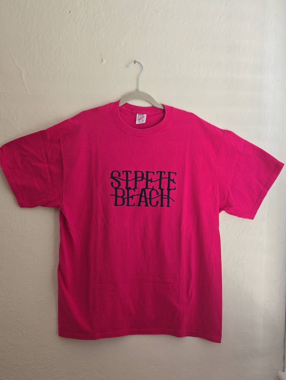 🔥 VTG 90s Jerzees St Pete  Beach Embroidered T-Shirt Neon Pink Made In USA_0048